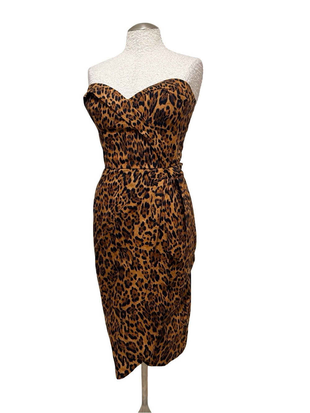 Vintage rockabilly Leopard-Print Strapless Sarong Dress S